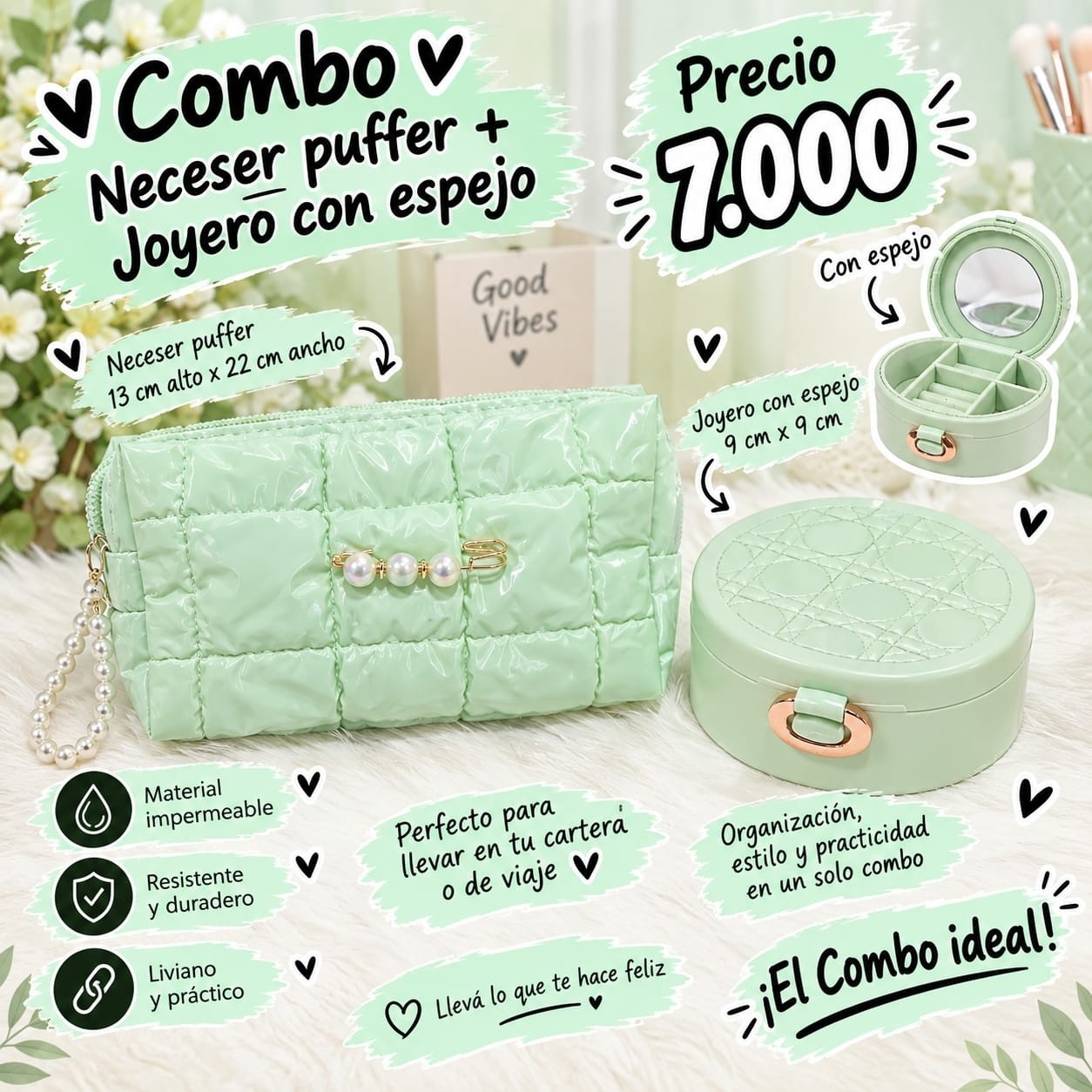 Neceser Puffer + Joyero con Espejo Excelente Calidad - Imagen 3