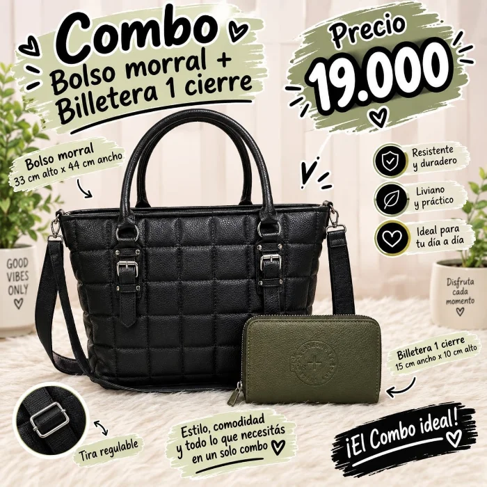 Bolso Morral con Tira Regulable + Billetera de 1 Cierre de Excelente Calidad
