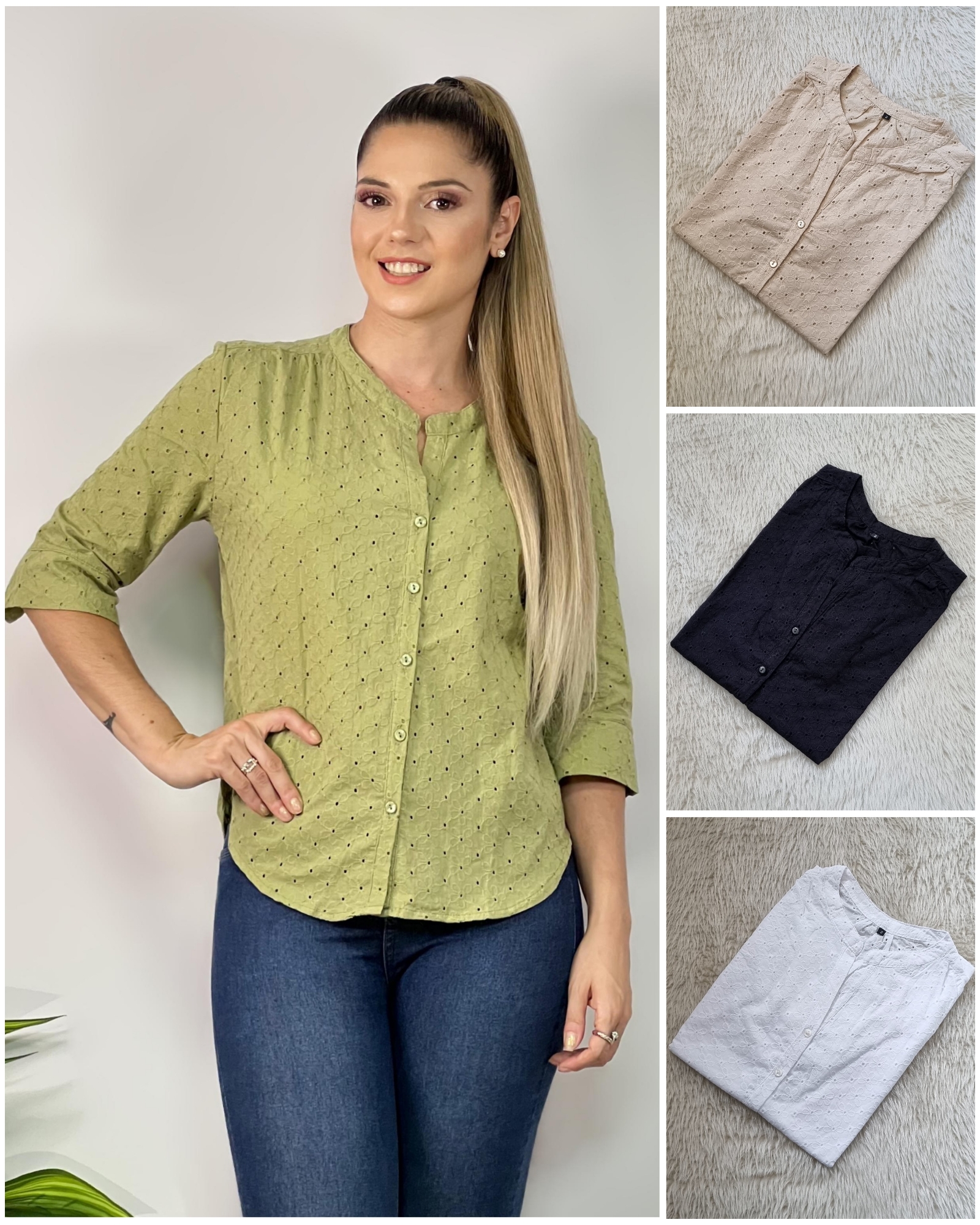 Blusa de Cuello Mao Broderie - Imagen 2