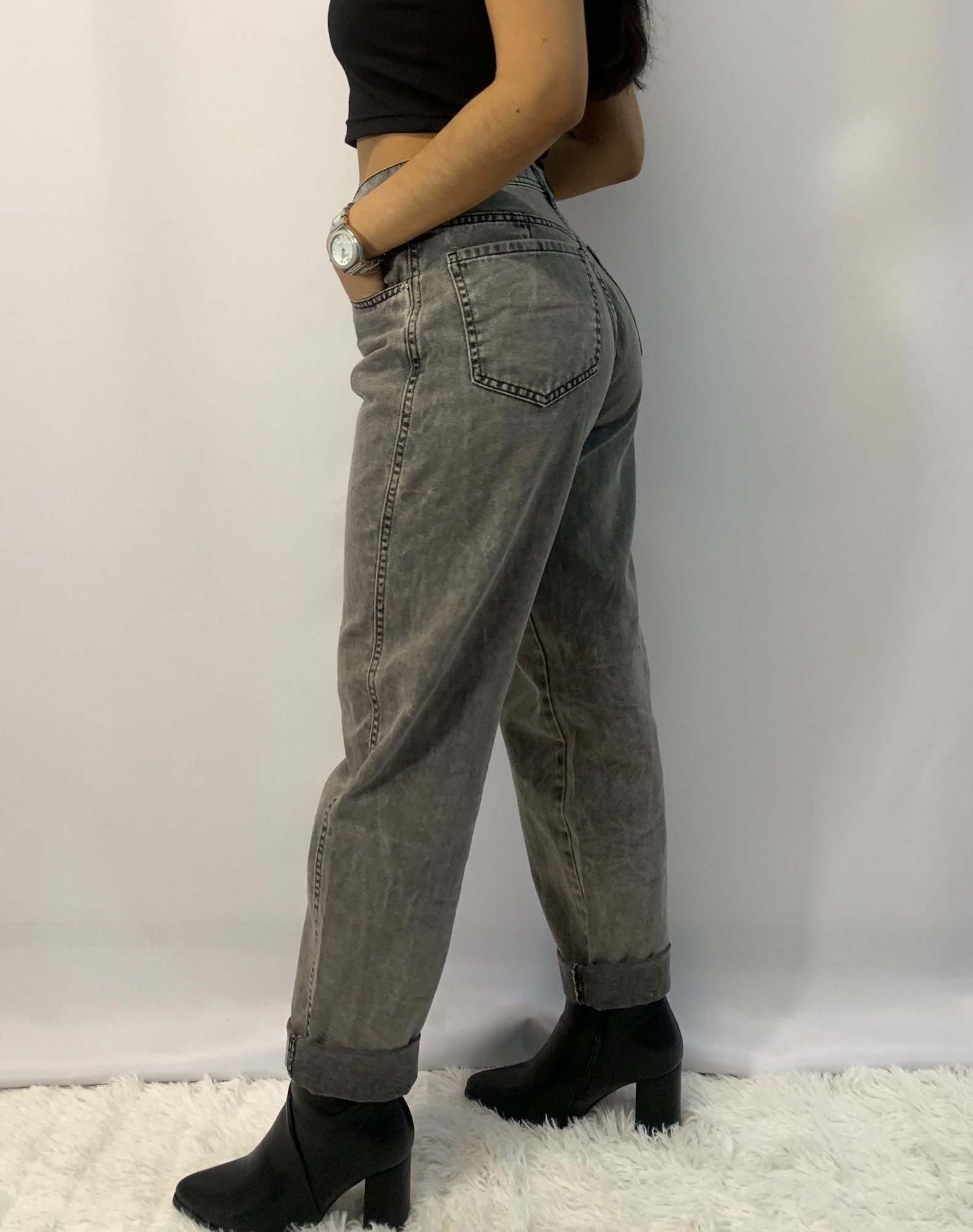 Jean Mom Rebel Grey Woman - Imagen 3
