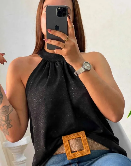 Musculosa Cuello Americano con Brillo