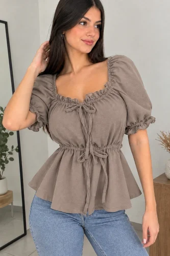 Blusa Peplum con Frunce y Lazo