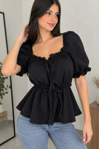 Blusa Peplum con Frunce y Lazo
