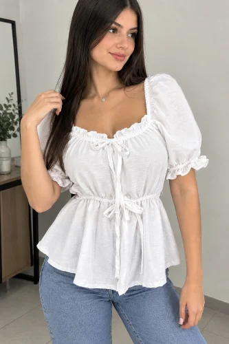 Blusa Peplum con Frunce y Lazo