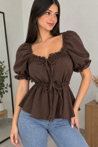 Blusa Peplum con Frunce y Lazo