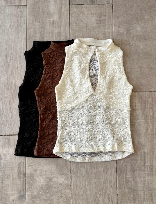 Musculosa Encaje Cuello Mao