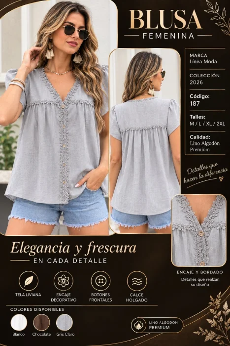 Blusa Cuello V, con Botones. 187