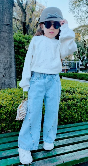 Jeans Wide Leg con Elástico con Tachas