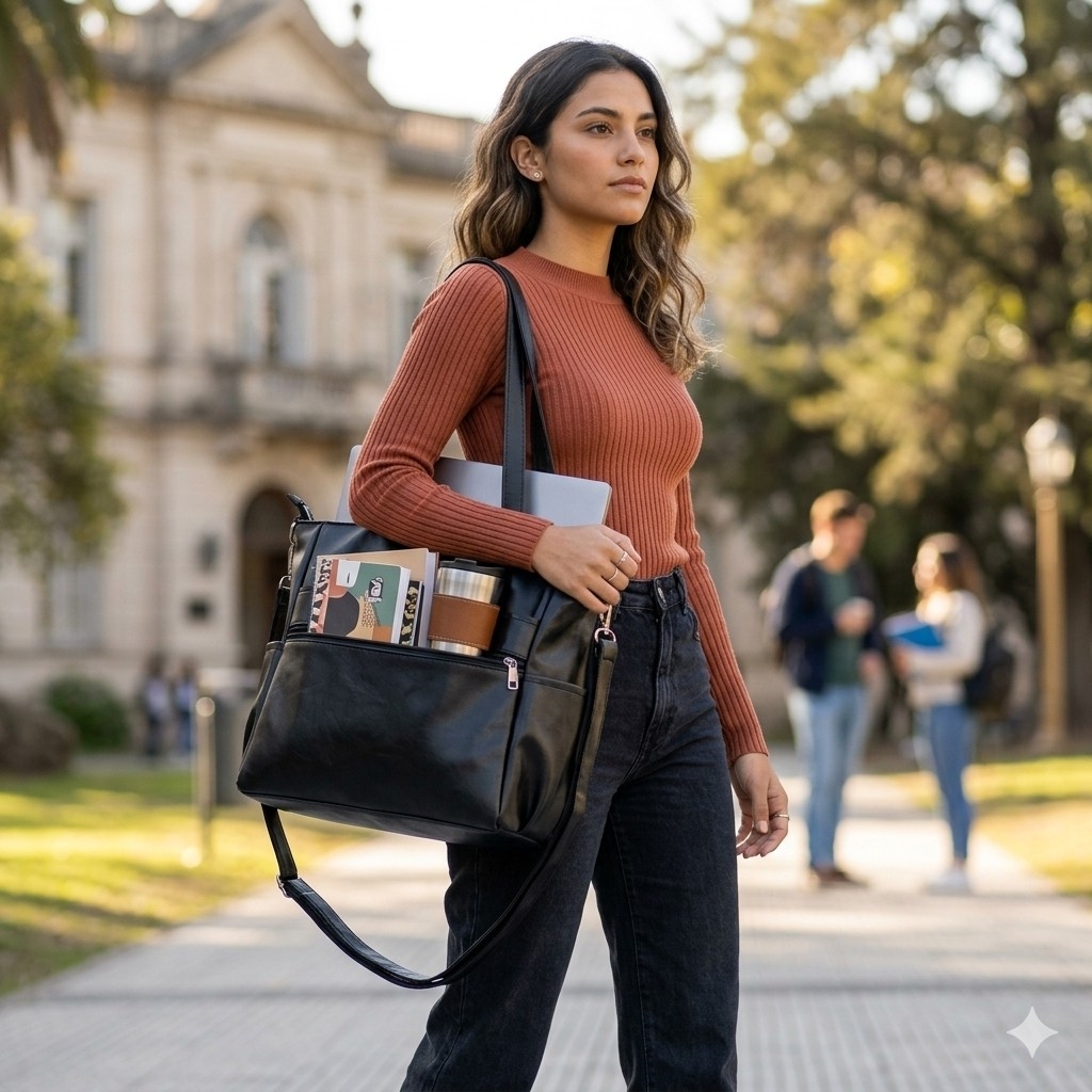 Bolso Tote Linea Premium C/ 4 Bolsillos y Porta Notebook 36×29× Prof 12 Cm Aprox - Imagen 2