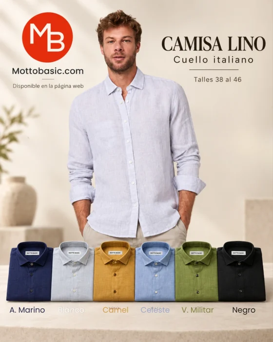 Camisa de Lino Manga Larga Cuello Italiano