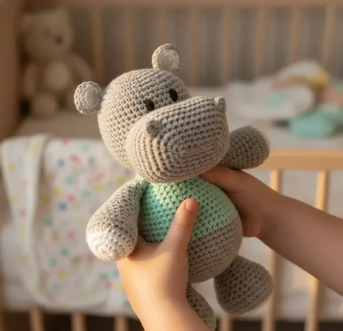 Hipopótamo Muñeco de Apego Tejido al Crochet Amigurumi