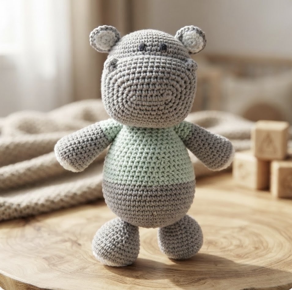 Hipopótamo Muñeco de Apego Tejido al Crochet Amigurumi - Imagen 2