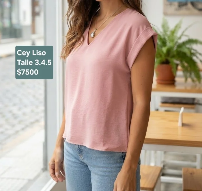 Remera Cuello V en Cey Liso