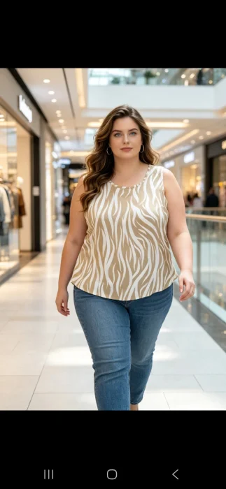 Musculosa de Lino Estampado con Espandex