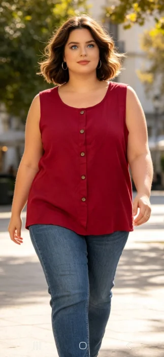Musculosa de Lino Espandex con Botón