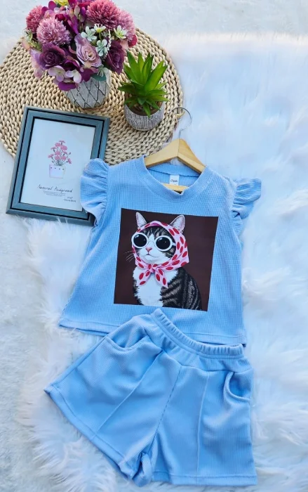 Conjuntos de Wafle Algodon. Remera con Volados y Short con Pespunte.