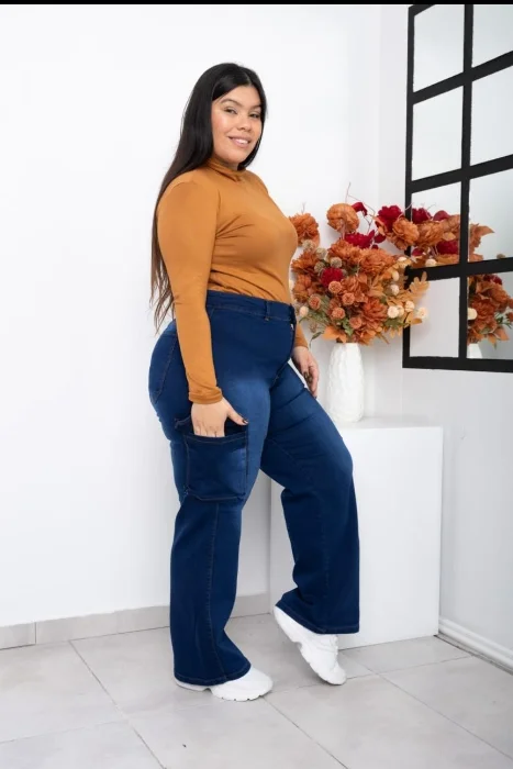 Jeans Wide Leg Azul con Cargo