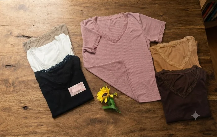 Remera Cuello V Puntilla