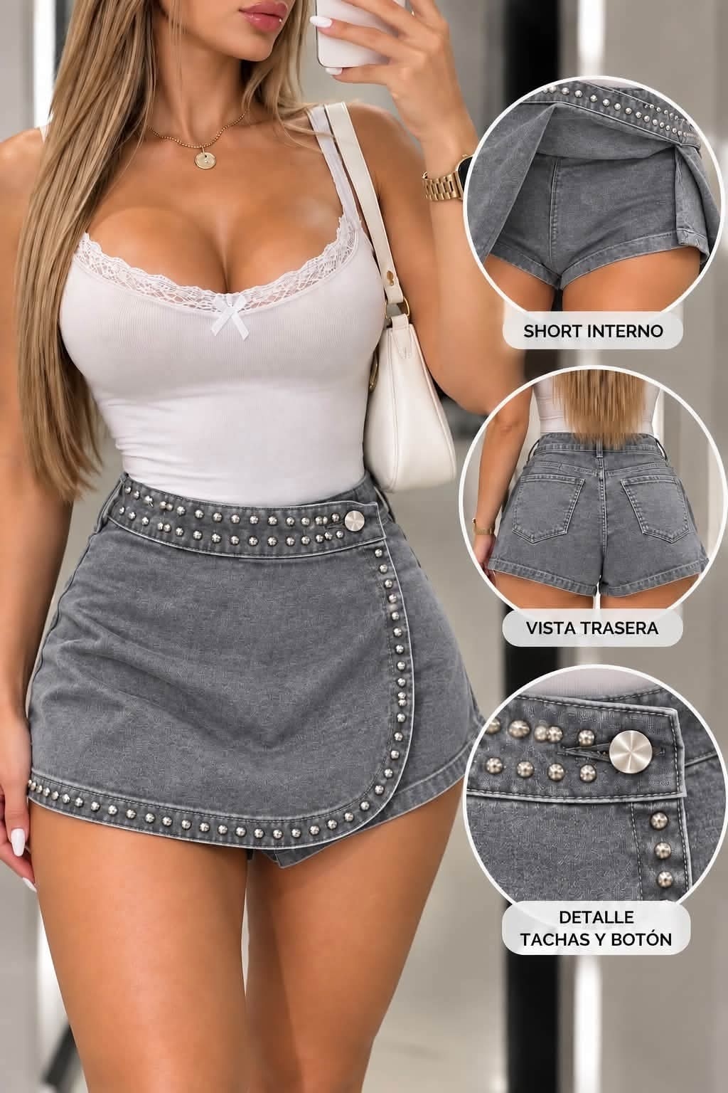 Short Pollera Tachas(leer Descripción) - Imagen 2