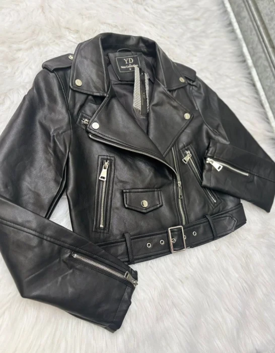 Campera Ecocuero Yd _ con Cinto y Hebillas en Puño