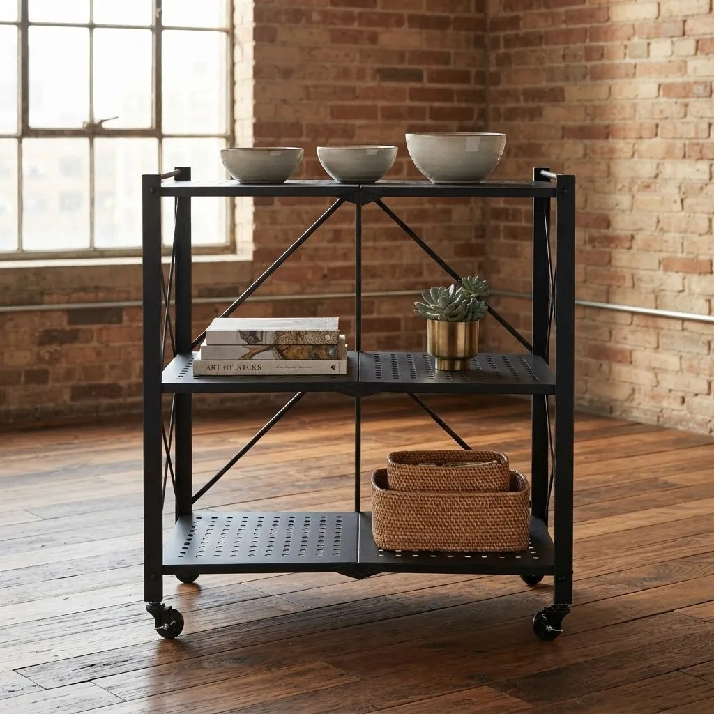 Estante Organizador Plegable 3 Niveles Metal con Ruedas - Imagen 2