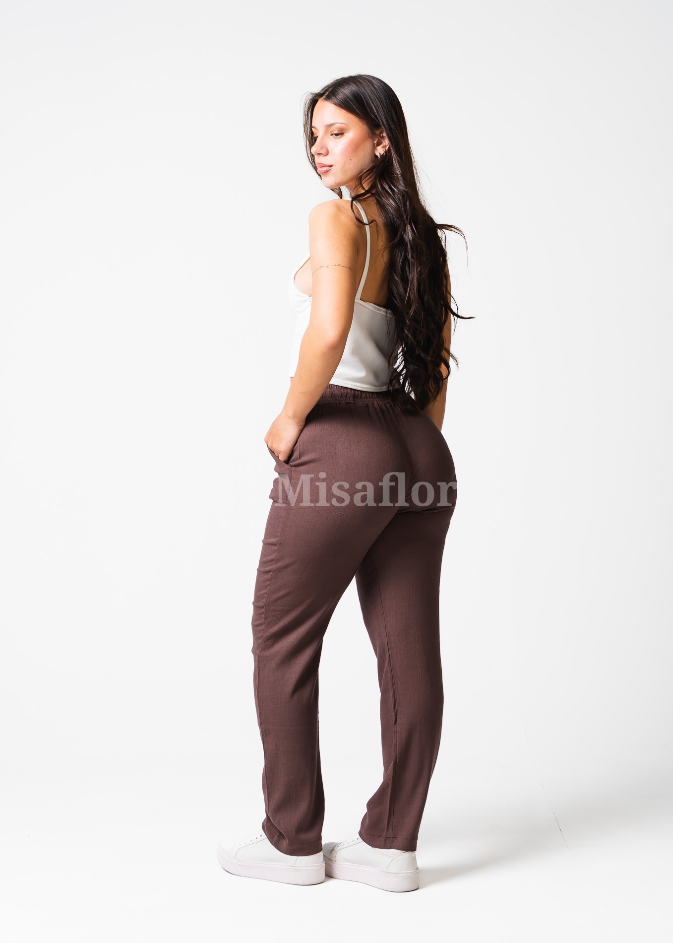 Pantalon Recto de Lino Liso - Imagen 3
