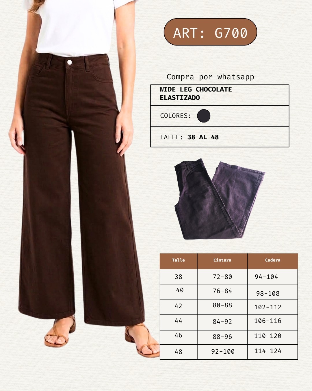 Wide Leg Elastizado Chocolate - Imagen 2