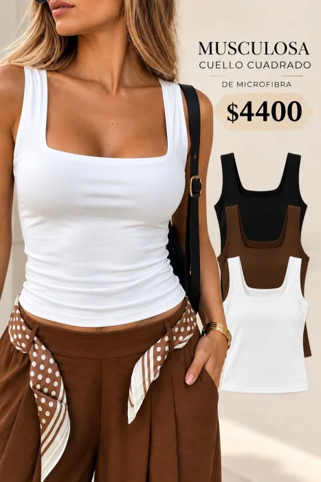 Musculosa Cuello Cuadrado de Microfibra