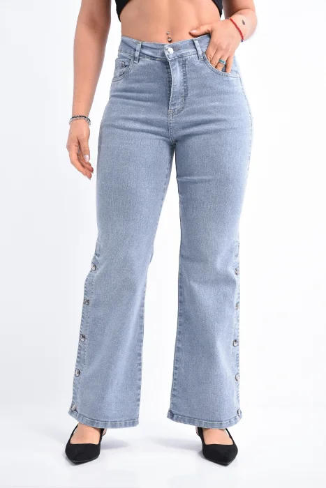 Wide Leg Celeste Nevado con Botones