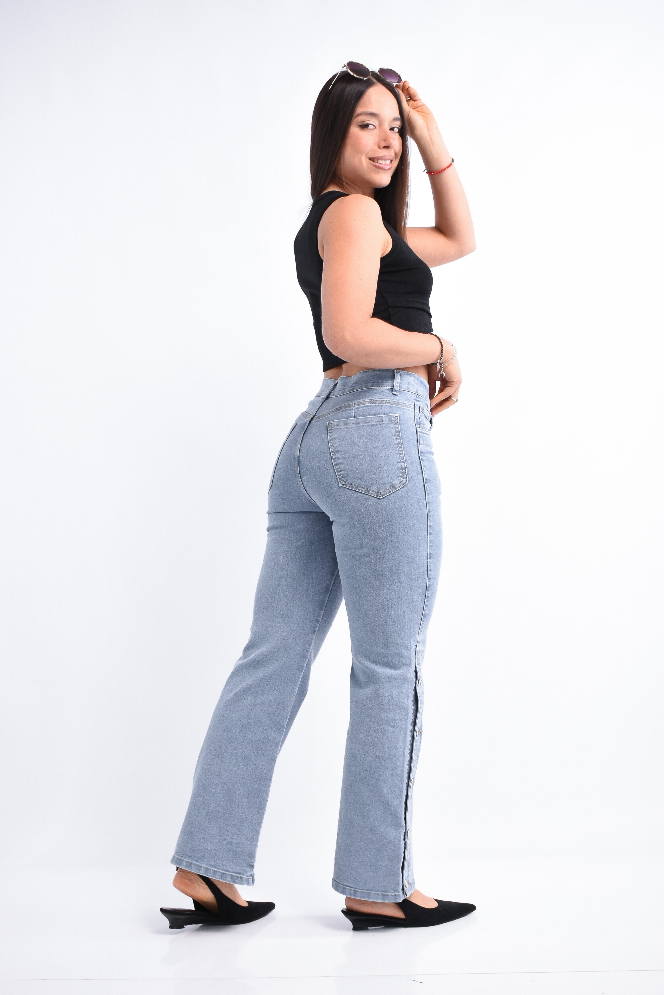 Wide Leg Celeste Nevado con Botones - Imagen 2