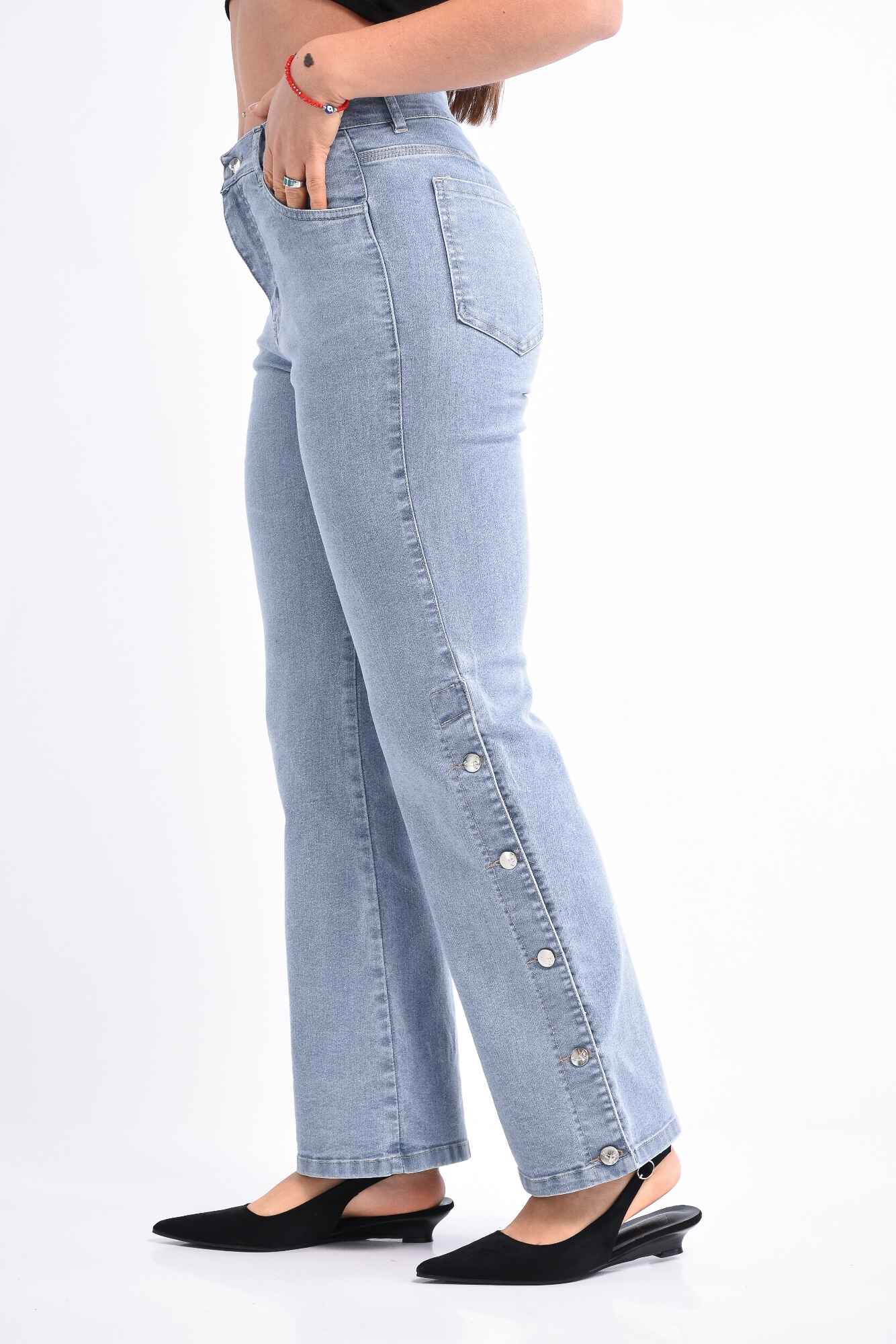 Wide Leg Celeste Nevado con Botones - Imagen 3