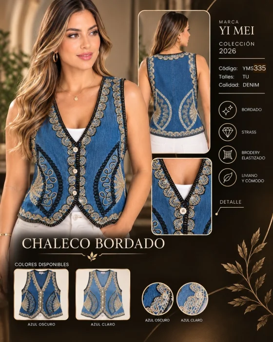 Chaleco de Jean Bordado a Tejido a Crochet. 335