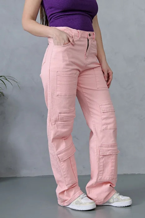 Wide Leg Multicargo Rosa con Bolsillo Delantero!
