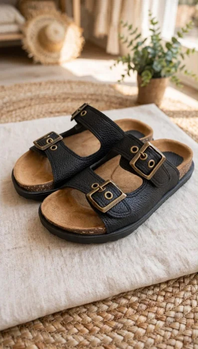 Sandalias Doble Hebilla Birk Denu Negro