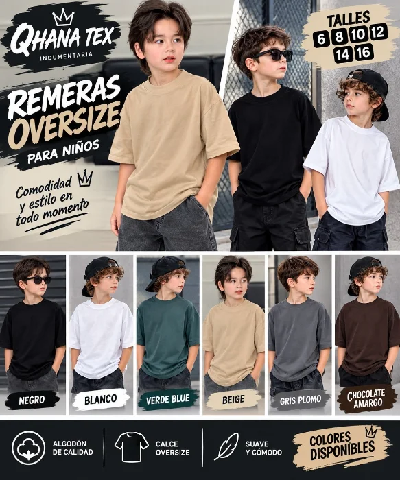 Remeras Oversize de Nene Algodón Peinado Calidad Premium