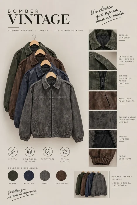Bombers con Forro Interno Ligero ( Cuerina Vintage )