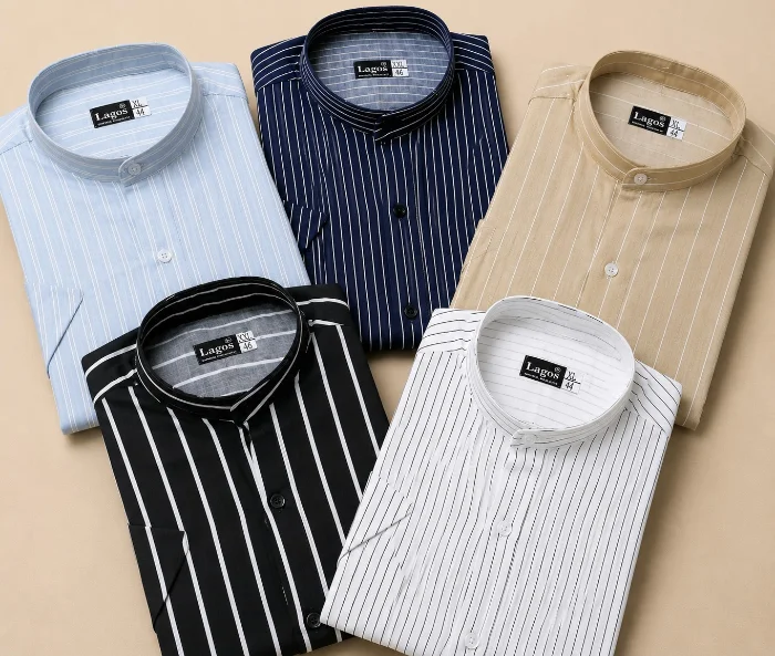 Camisa Lino Rayado Cuello Mao