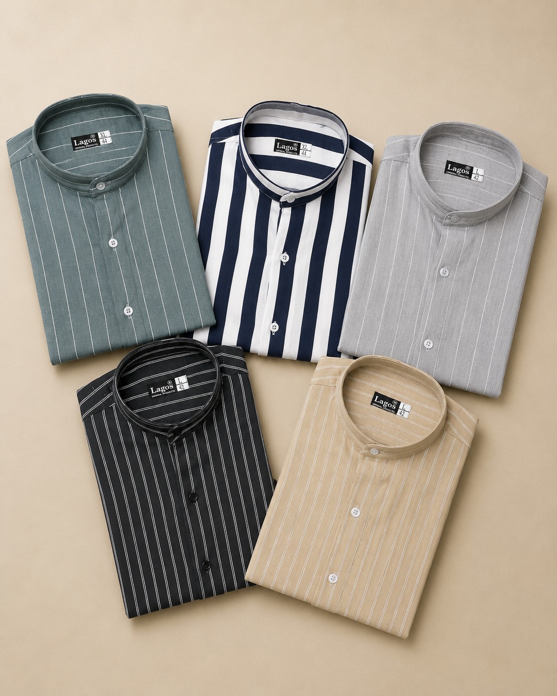 Camisa Lino Rayado Cuello Mao - Imagen 2