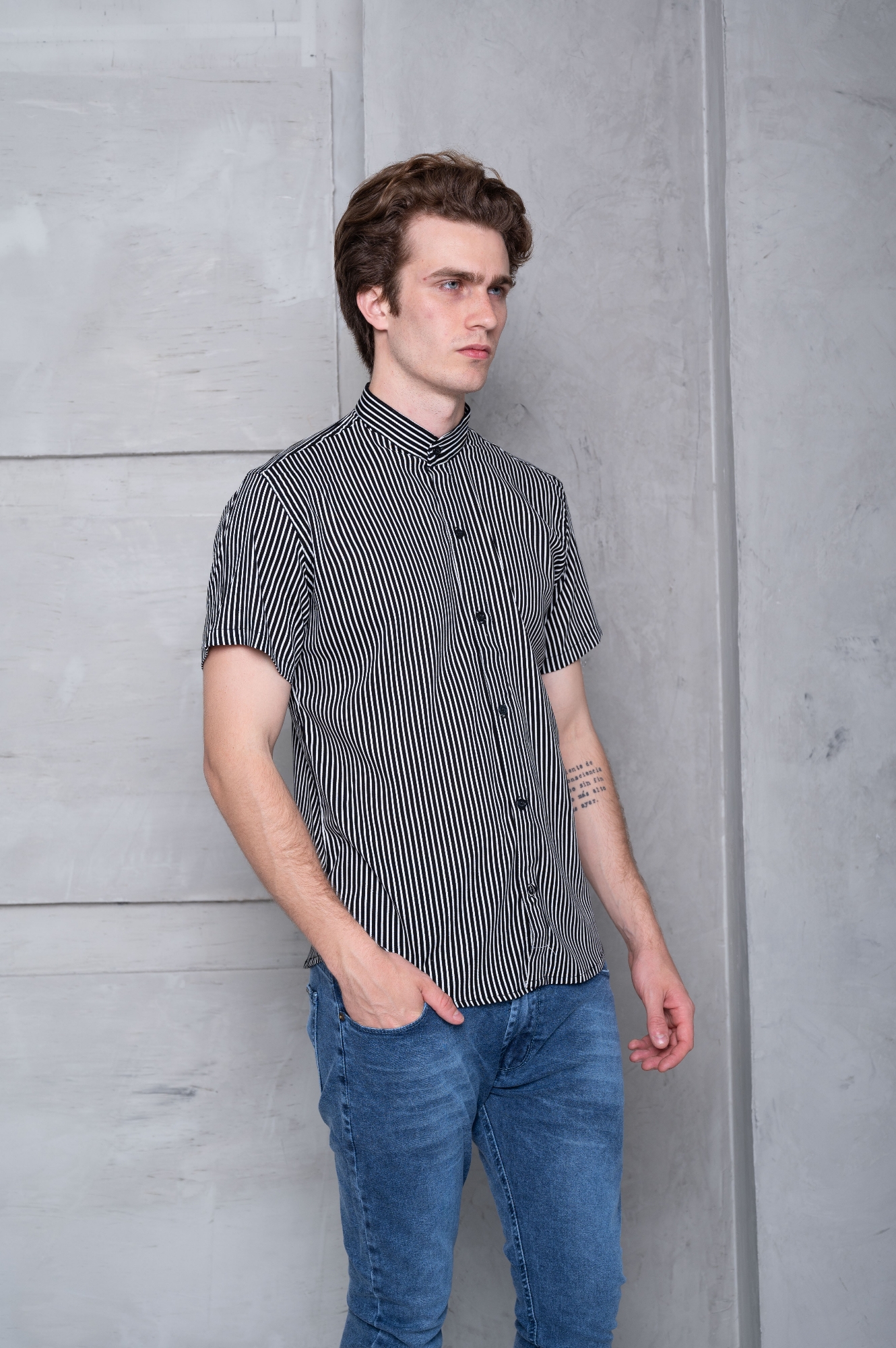 Camisa Lino Rayado Cuello Mao - Imagen 5