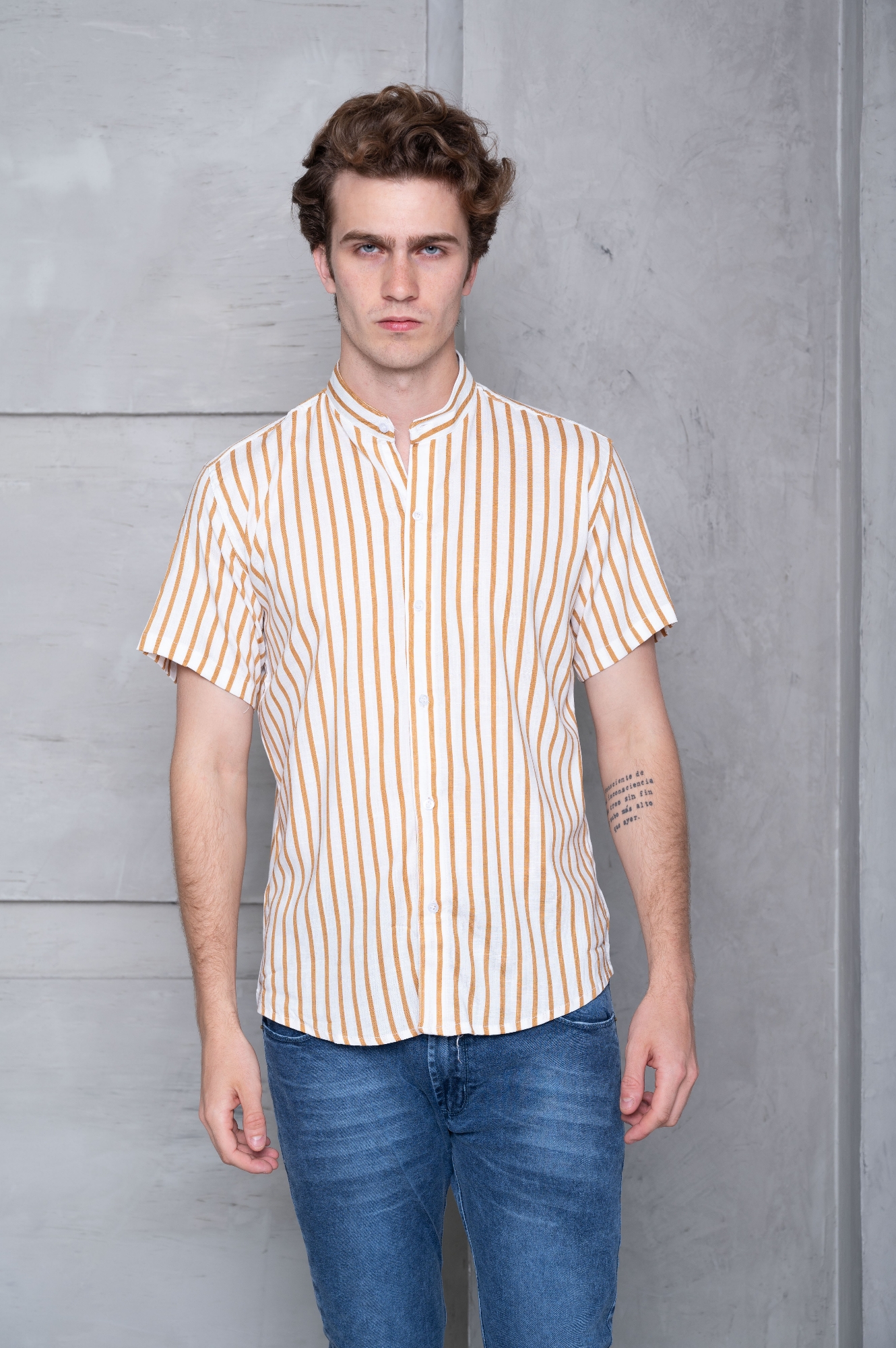 Camisa Lino Rayado Cuello Mao - Imagen 6