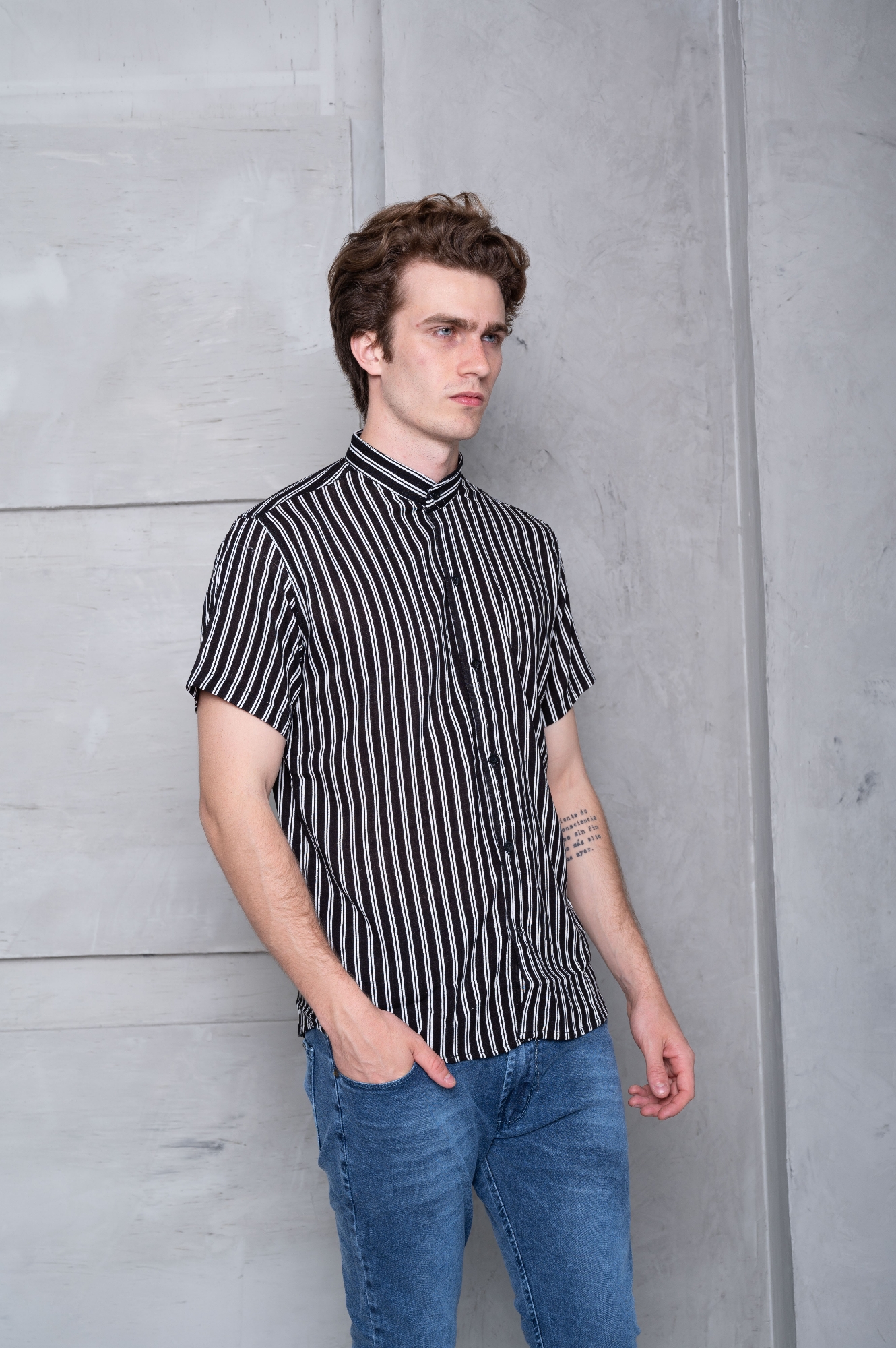 Camisa Lino Rayado Cuello Mao - Imagen 8