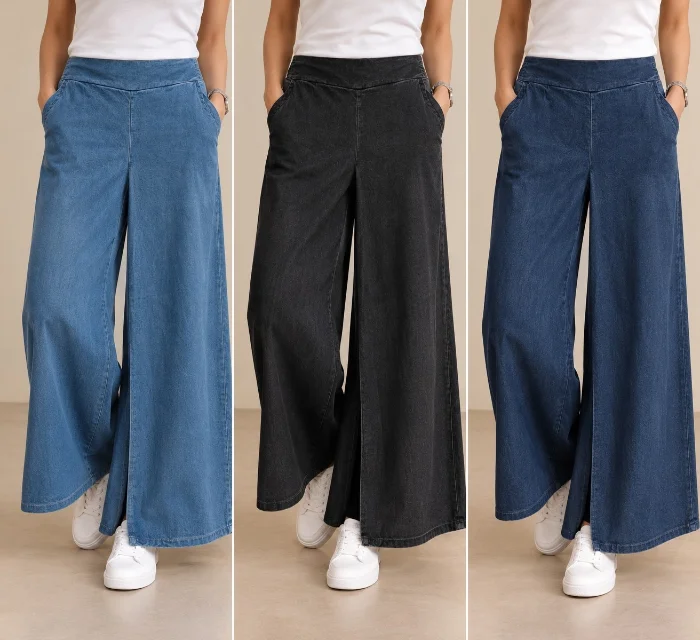 Palazzo Jeans y Gabardina con Tajo