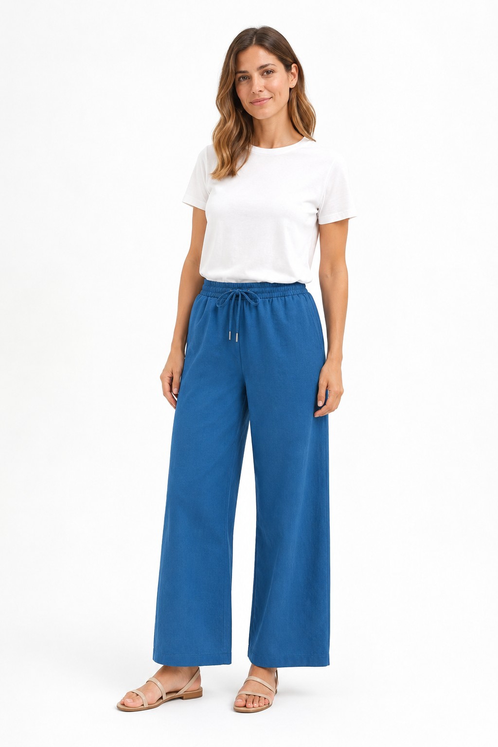 Palazo Wide Leg Color Jean con Elástico en la Cintura Importado - Imagen 2
