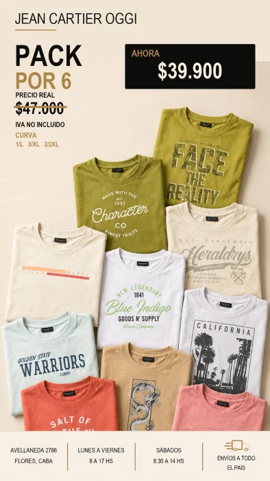 Pack Promo Remeras Jean Cartier Estampadas X 6 Prendas