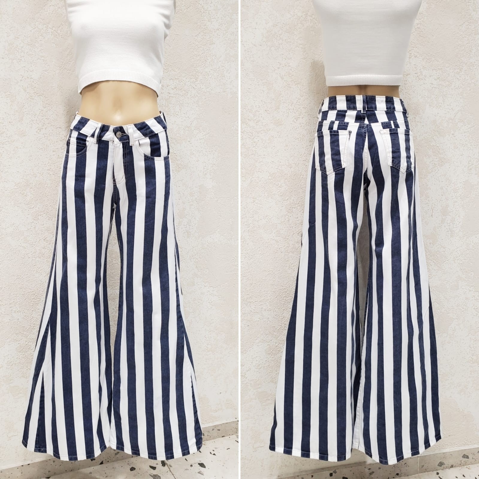 Mega Wide Rayado  Tiro Medio Gabardina Rigida Premium - Imagen 2
