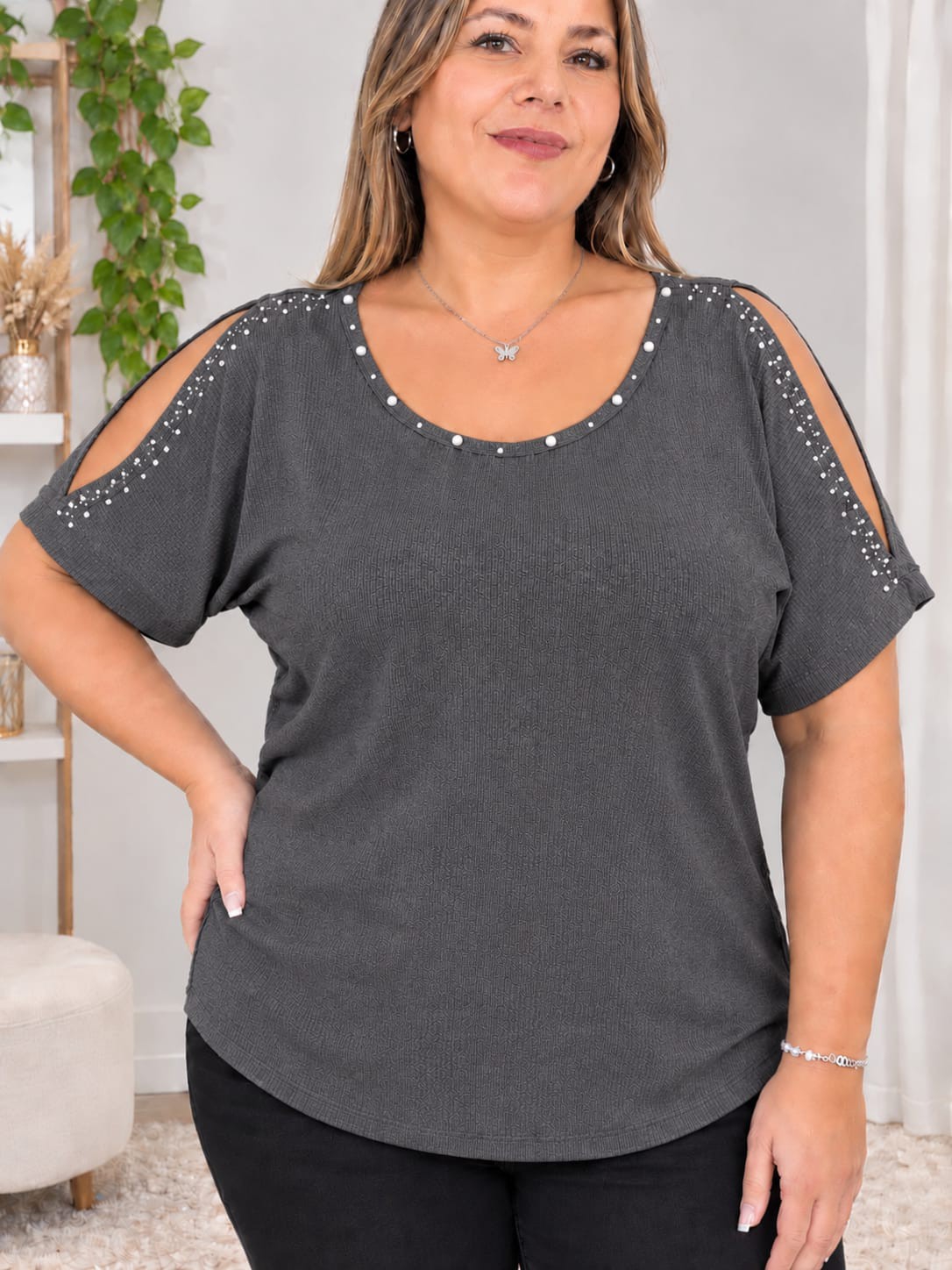 Remeras   Mariposa  con Perlas y Stras - Imagen 5