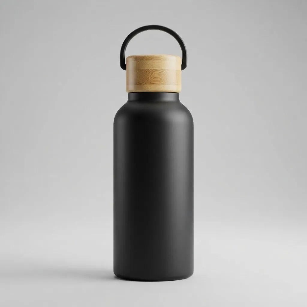 Botella Termica Acero Inoxidable Tapa Bambu 350ml - Imagen 2