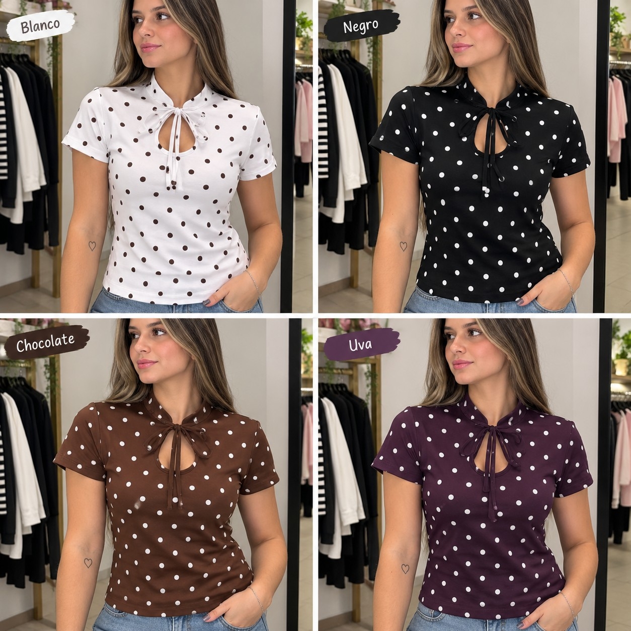 Remera Lunares Cuello Chino - Imagen 2