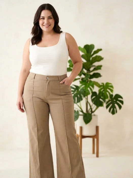 Pantalon Palazo con Alforza y Bolsillos