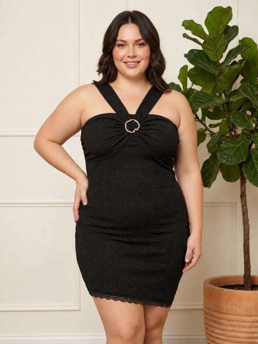 Vestido Gliter con Hebilla y Puntilla